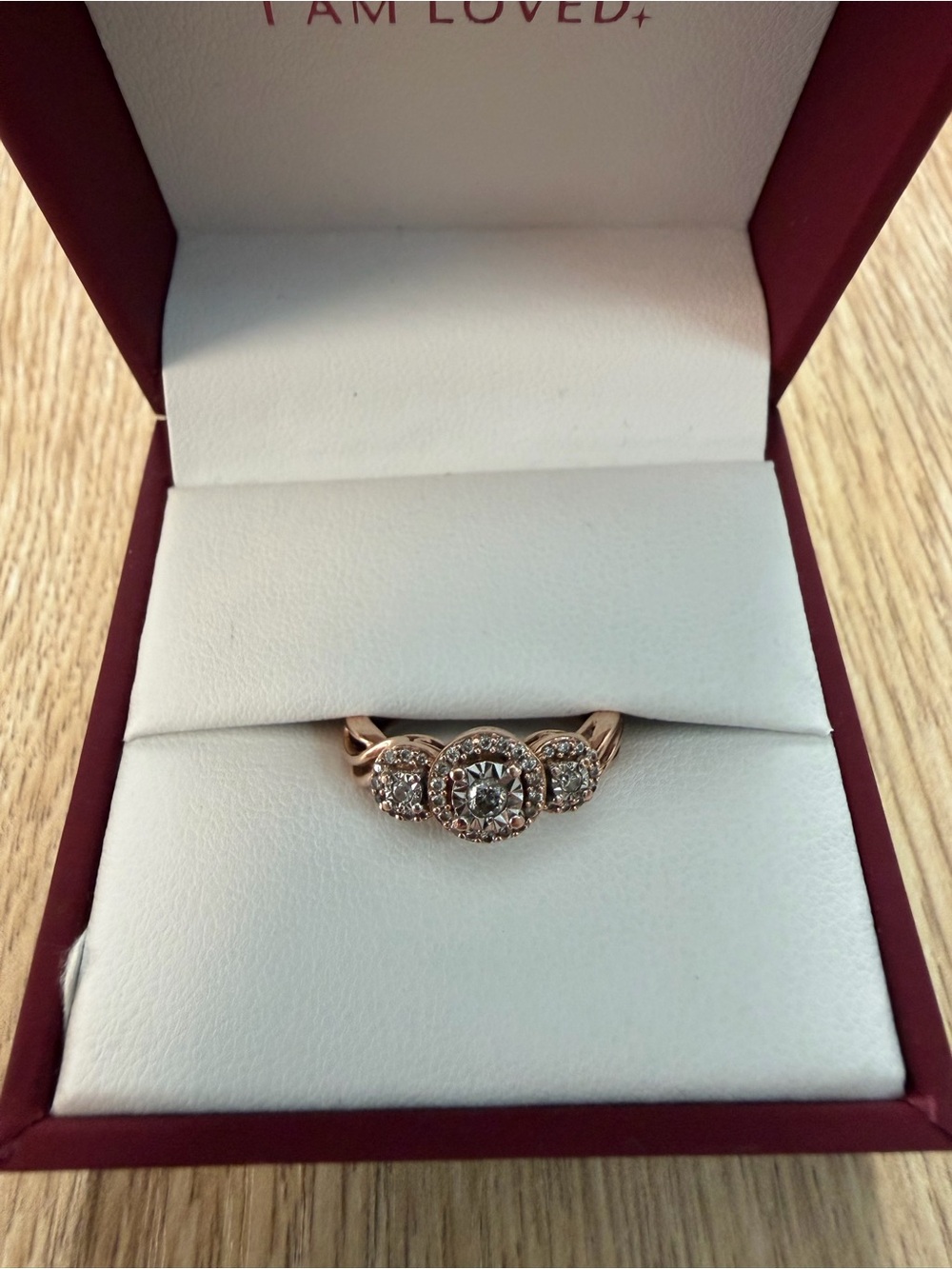 Rose Gold Halo Three-Stone Diamond Ring - Women Jewelry